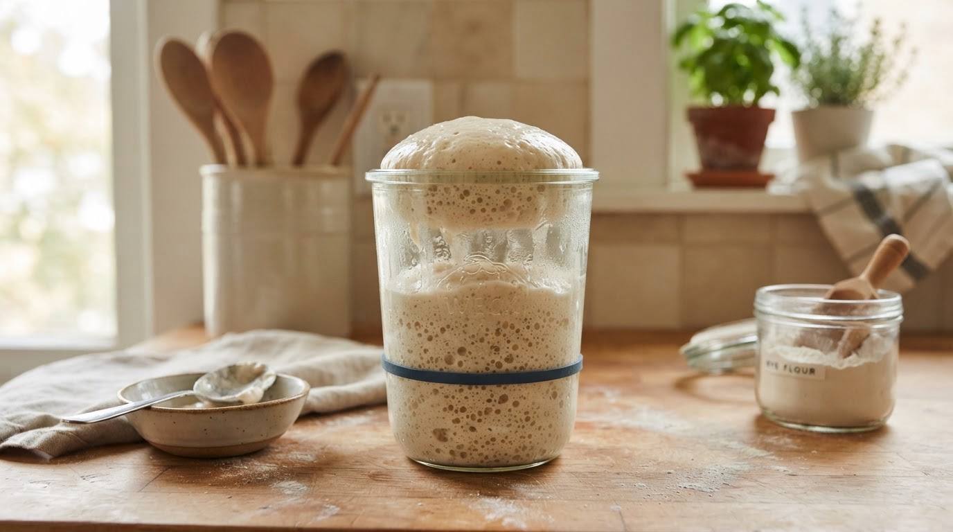 Editorial illustration for sourdough starter.