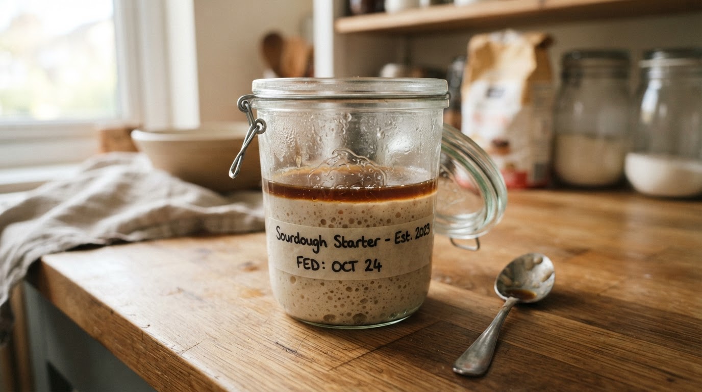 Editorial illustration for sourdough starter.
