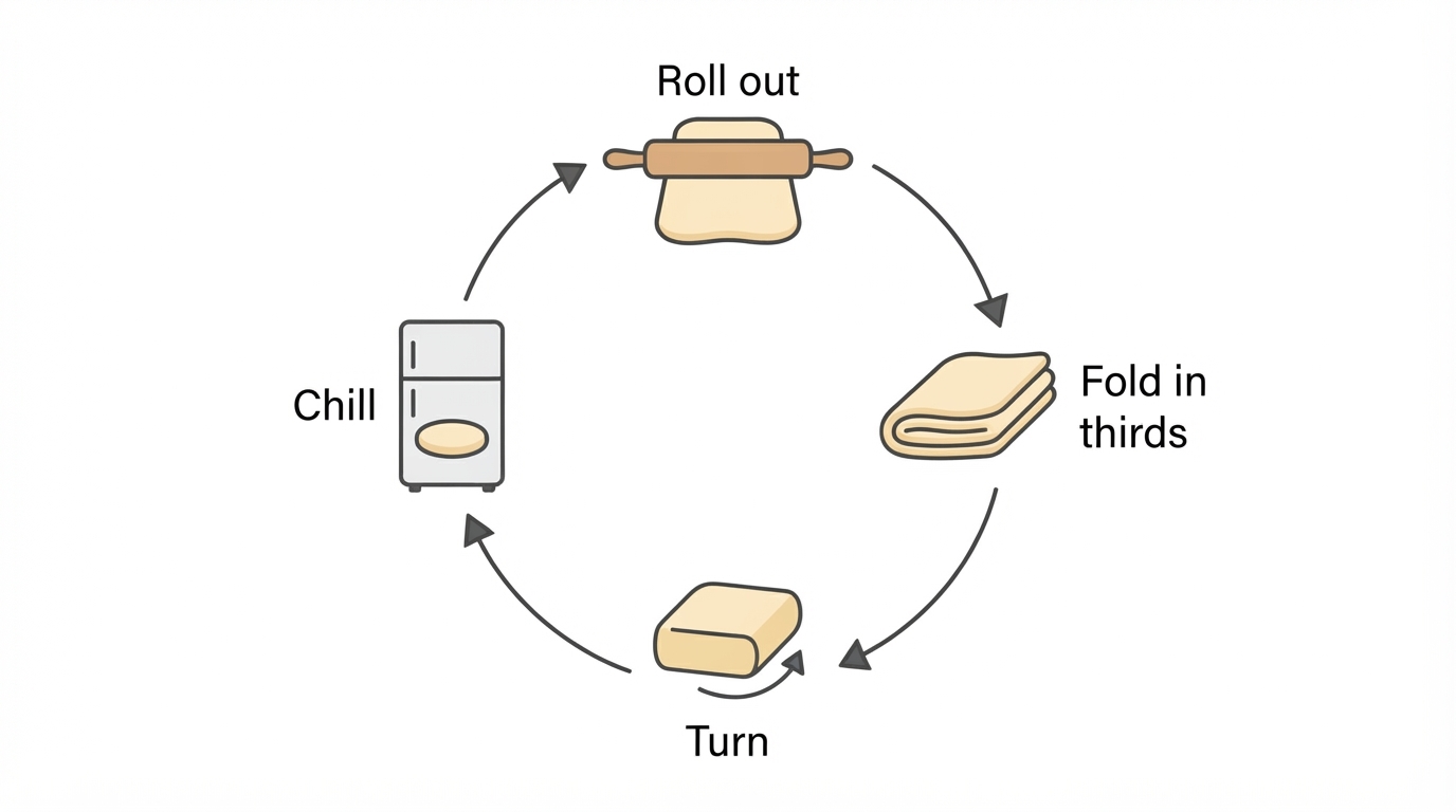 Workflow diagram for kouign amann recipe.