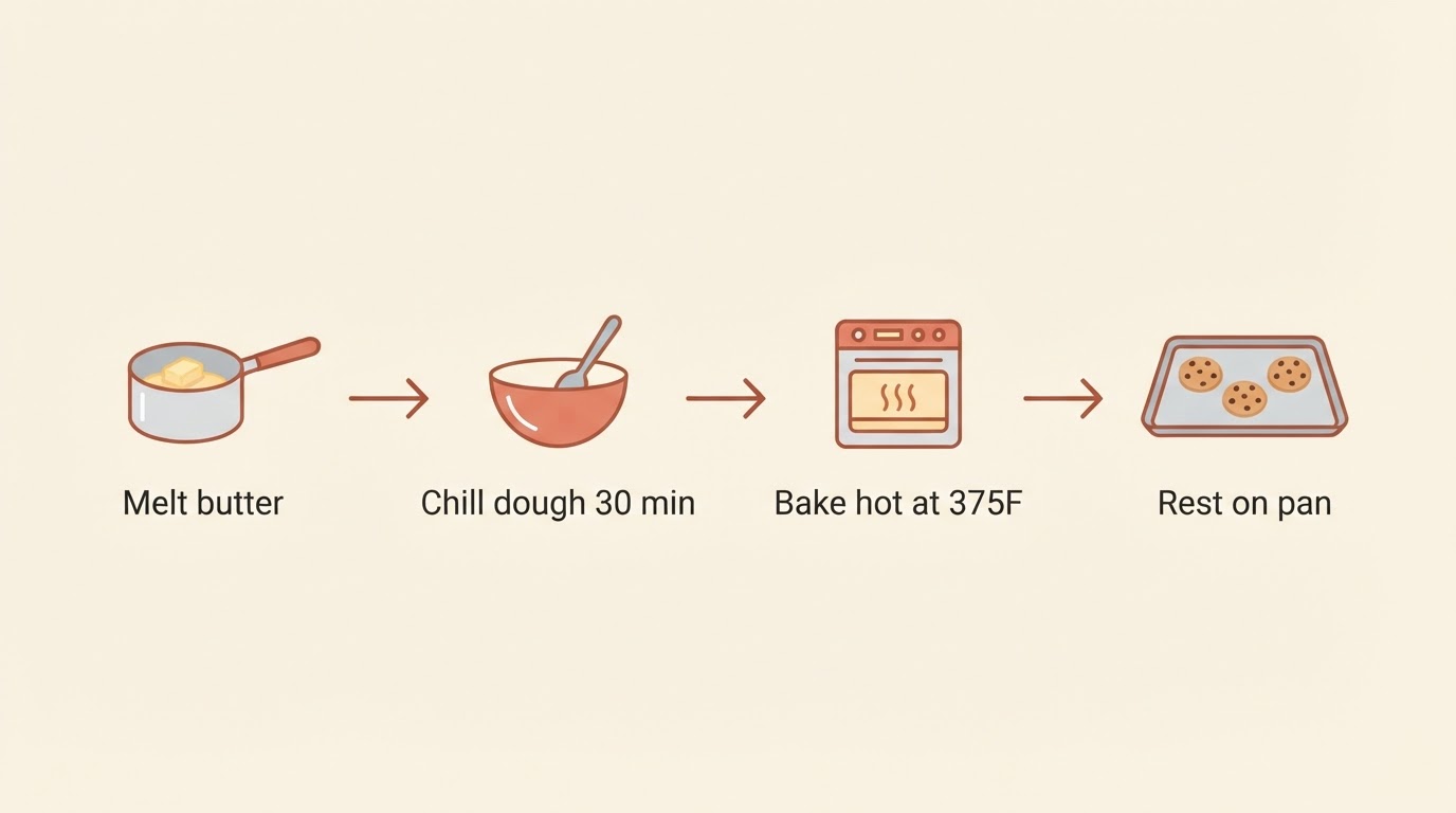 Workflow diagram for bakery style chocolate chip cookies.
