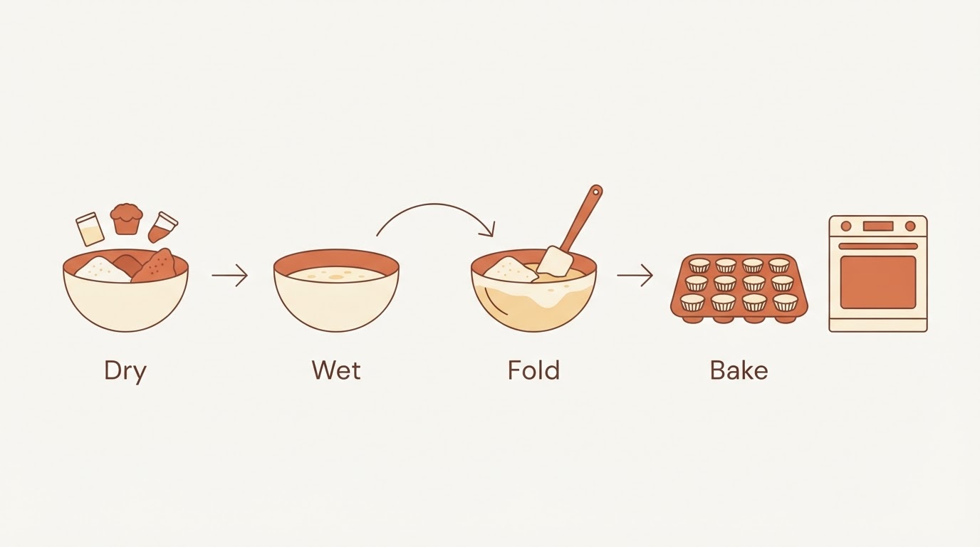 Workflow diagram for muffin recipe.