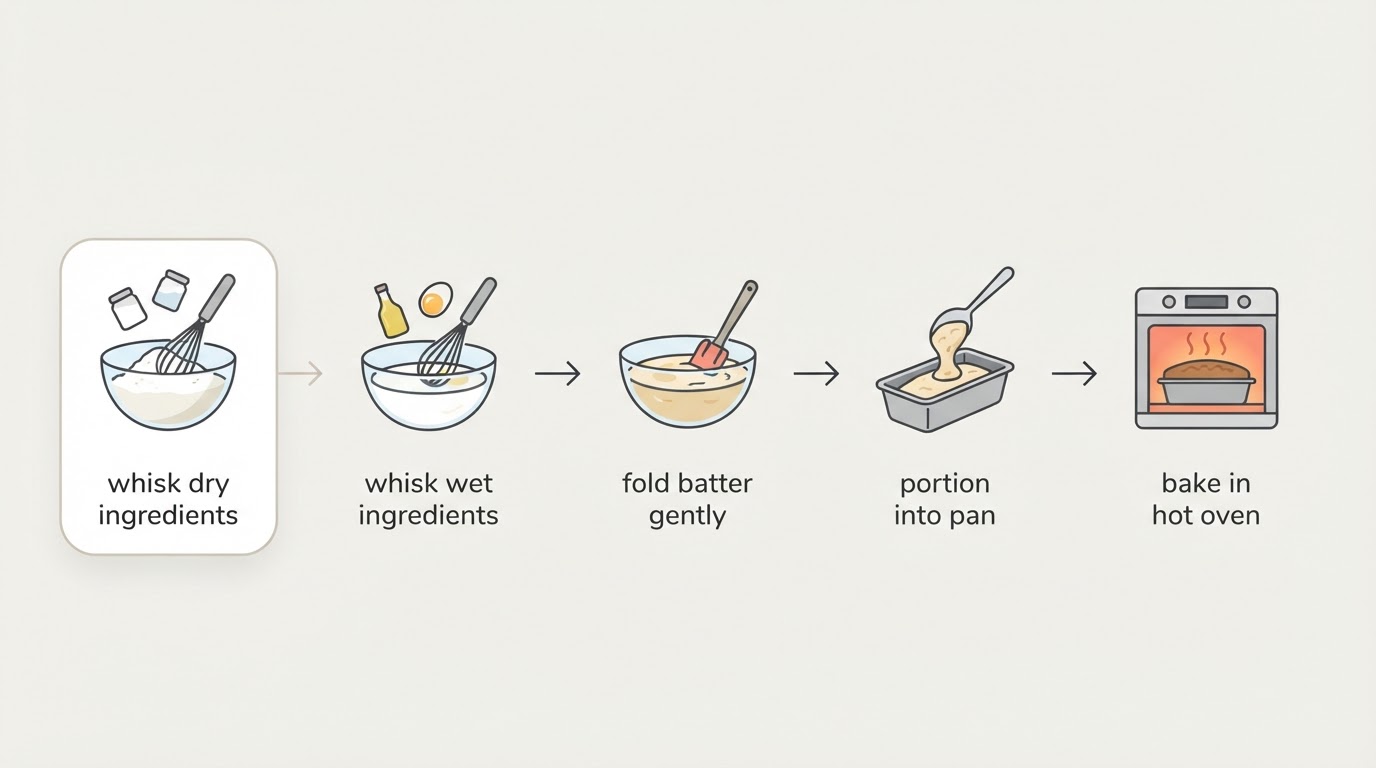 Workflow diagram for quick bread recipes.