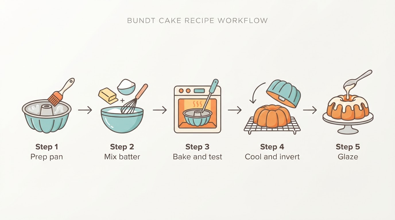 Workflow diagram for bundt cake recipe.