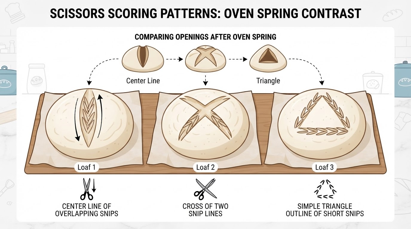 Workflow diagram for sourdough scoring with scissors.
