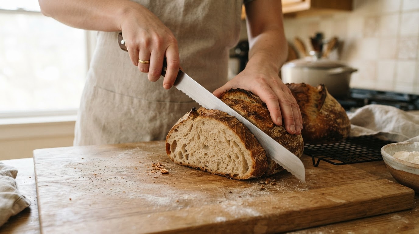 Editorial illustration for why is my sourdough crust so hard to cut.