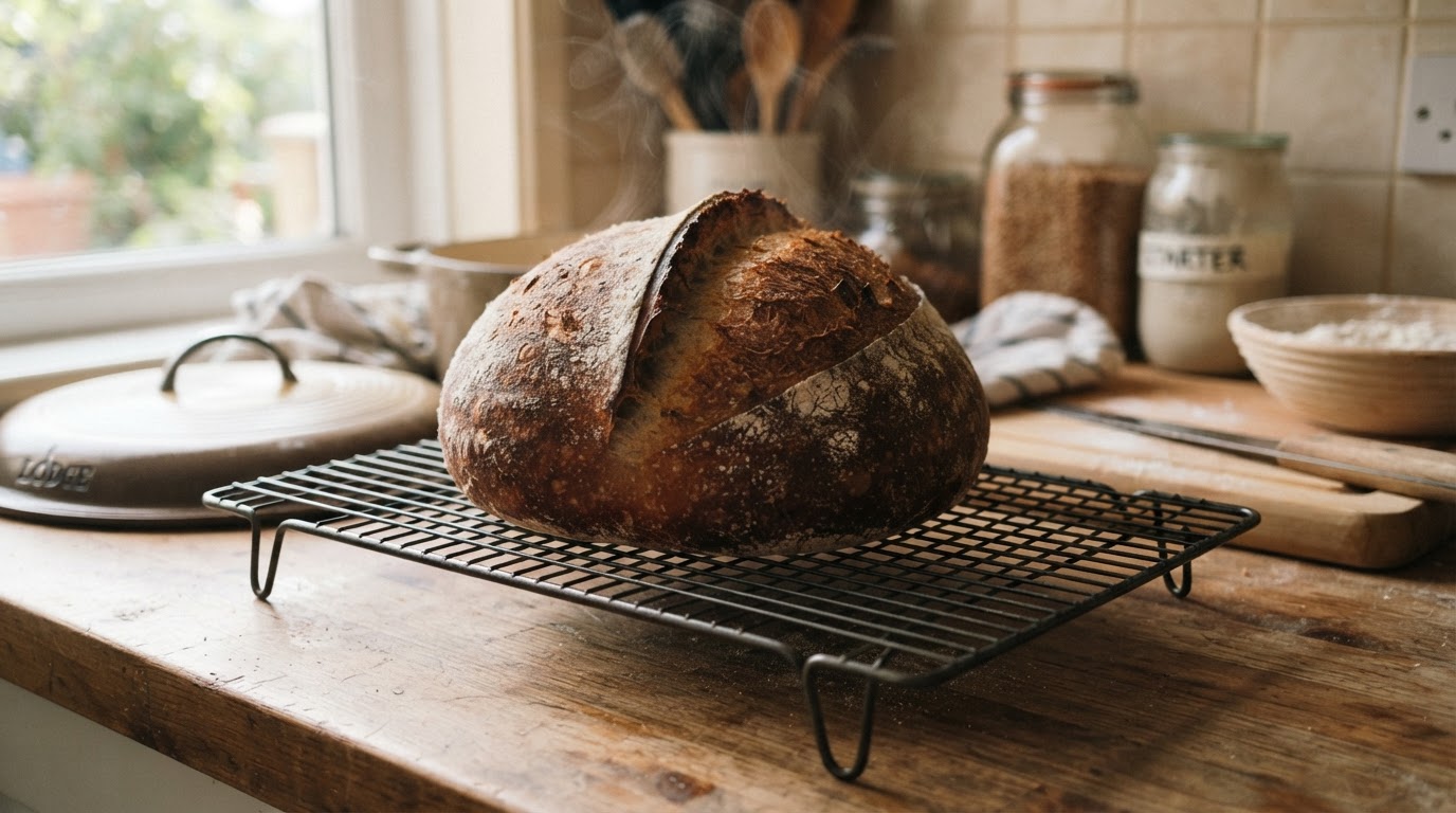 Editorial illustration for how long to let sourdough bread cool.