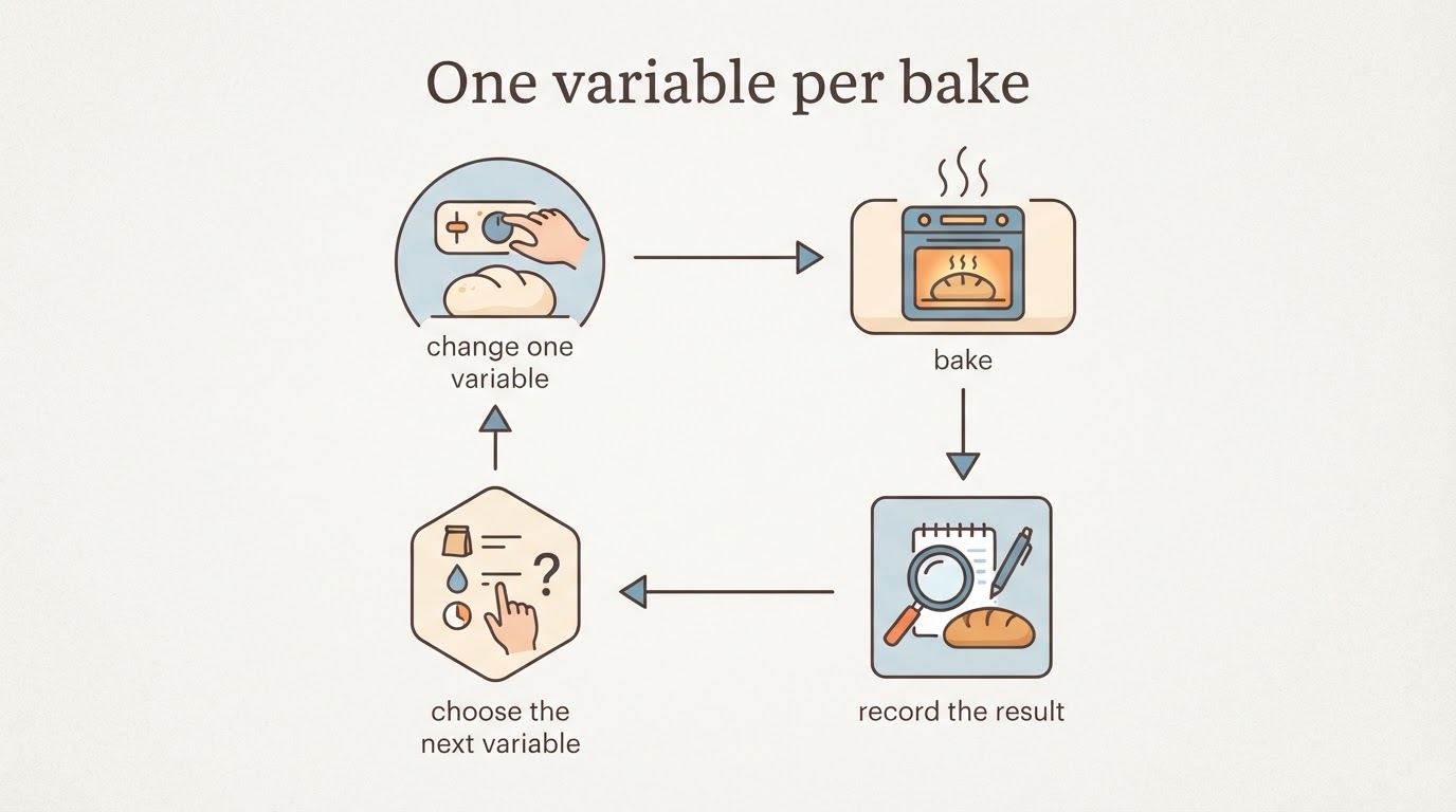 Workflow diagram for sourdough bread flat after baking.